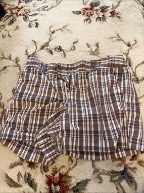 Women’s Plaid Cotton Shorts - Brown Multi Land N Sea